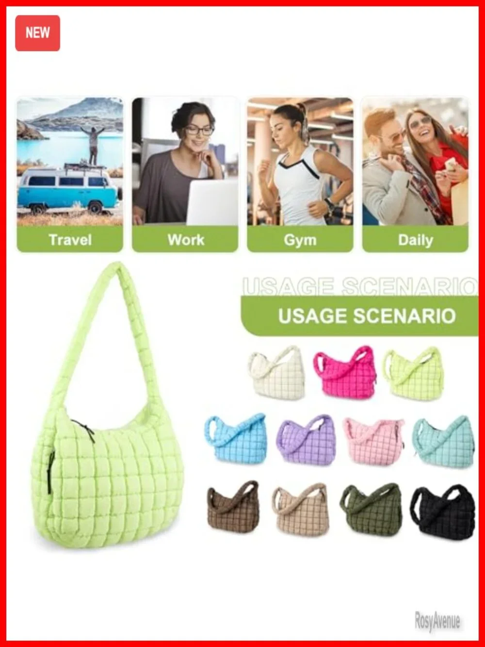 Quilted Puffer Tote Bag Crossbody Shoulder Bag Lightweight Nylon Hobo Bag Large